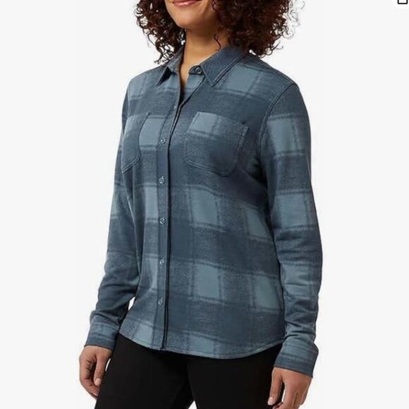 32 degrees heat ladies cozy knit button up long sleeves shirt-Medium-Goblin Blue - Picture 2 of 3